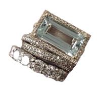 HIJONES Women's 3Pcs Stackable Ring Cut Cubic Zirconia | 3 in 1 Emerald,Light Blue Halo,Statement,Vintage Bridal Wedding Engagement Promise Band for Women Jewelry Gift,Finger