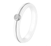 HIJONES Women's 4mm Ceramic with Diamonds Stainless Steel Ring Band Personalized Daily Jewelry Silver White Size S