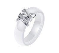 HIJONES Women's 6MM White & Black Ceramic Cubic Zirconia Ring Plain Engagement Wedding Band Double White Size M