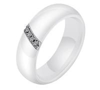 HIJONES Women's 6MM White & Black Ceramic Cubic Zirconia Ring Plain Engagement Wedding Band Single White Size M