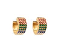 HIJONES Women's Color 4 Rows Cubic Zirconia Hoop Earrings Personalized Stainless Steel Ear Ornament Jewelry Style 1 Size M