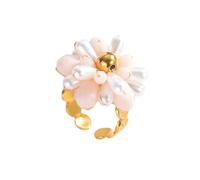 HIJONES Women's Elegant Style Cubic Zirconia Open Adjustable Flower Ring Jewelry Pink