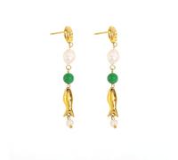HIJONES Women's Koi Fish Tassel Stud Earrings Personalized Stainless Steel Ear Ornament Gold