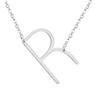 HIJONES Women's Men's Stainless Steel Big Initial 26 Letter A to Z Pendant Necklaces Alphabet Personalized Charm Chain Necklace Silver R
