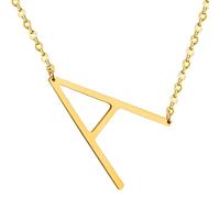HIJONES Women's Men's Stainless Steel Big Initial 26 Letter A to Z Pendant Necklaces Alphabet Personalized Charm Chain Necklace Gold A