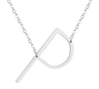 HIJONES Women's Men's Stainless Steel Big Initial 26 Letter A to Z Pendant Necklaces Alphabet Personalized Charm Chain Necklace Silver P