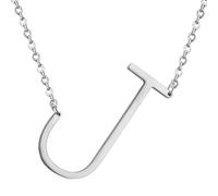 HIJONES Women's Men's Stainless Steel Big Initial 26 Letter A to Z Pendant Necklaces Alphabet Personalized Charm Chain Necklace Silver J