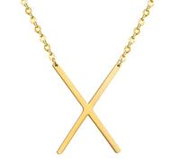 HIJONES Women's Men's Stainless Steel Big Initial 26 Letter A to Z Pendant Necklaces Alphabet Personalized Charm Chain Necklace Gold X