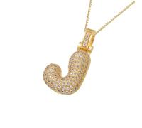 HIJONES Womens Mens Stainless Steel Bubble Letter Charm Necklace Balloon Initial Zirconia Alphabet Name Pendant Birthday Gifts Gold J