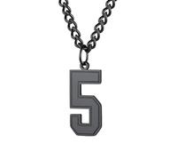 HIJONES Womens Mens Stainless Steel Football Baseball Basketball Engraved Number 0-9 Pendant Sport Link Chain Necklace Black 5