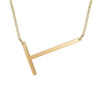 HIJONES Womens Mens Stainless Steel Hip Hop Initial 26 Letter A to Z Pendant Necklaces Big Alphabet Personalized Charm Chain Necklace Gold T