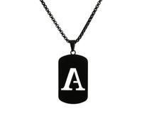 HIJONES Womens Mens Stainless Steel Hip Hop Square Hollow 26 Letter Name Pendant Necklace Punk Sporting Biker Chains Black A