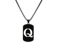 HIJONES Womens Mens Stainless Steel Hip Hop Square Hollow 26 Letter Name Pendant Necklace Punk Sporting Biker Chains Black Q