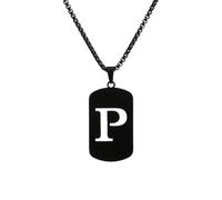 HIJONES Womens Mens Stainless Steel Hip Hop Square Hollow 26 Letter Name Pendant Necklace Punk Sporting Biker Chains Black P