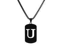 HIJONES Womens Mens Stainless Steel Hip Hop Square Hollow 26 Letter Name Pendant Necklace Punk Sporting Biker Chains Black U