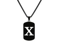 HIJONES Womens Mens Stainless Steel Hip Hop Square Hollow 26 Letter Name Pendant Necklace Punk Sporting Biker Chains Black X