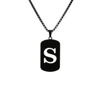 HIJONES Womens Mens Stainless Steel Hip Hop Square Hollow 26 Letter Name Pendant Necklace Punk Sporting Biker Chains Black S