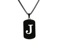 HIJONES Womens Mens Stainless Steel Hip Hop Square Hollow 26 Letter Name Pendant Necklace Punk Sporting Biker Chains Black J