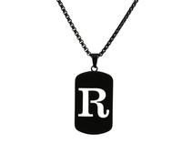 HIJONES Womens Mens Stainless Steel Hip Hop Square Hollow 26 Letter Name Pendant Necklace Punk Sporting Biker Chains Black R
