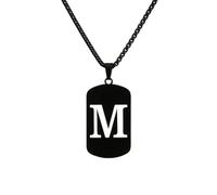HIJONES Womens Mens Stainless Steel Hip Hop Square Hollow 26 Letter Name Pendant Necklace Punk Sporting Biker Chains Black M