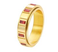 HIJONES Women's Men's Stainless Steel Rectangular Cubic Zircon Fidget Turnable Band Worry Wedding Engagement Rings Gold Red Stone Size J 1/2
