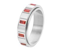 HIJONES Women's Men's Stainless Steel Rectangular Cubic Zircon Fidget Turnable Band Worry Wedding Engagement Rings Silver Red Stone Size S