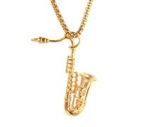 HIJONES Womens Mens Stainless Steel Rock Instrument Sax Necklace College Style Pendant Titanium Choker Chains Gold