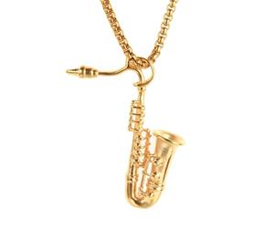 HIJONES Womens Mens Stainless Steel Rock Instrument Sax Necklace College Style Pendant Titanium Choker Chains Gold