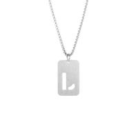 HIJONES Womens Mens Stainless Steel Square Hollow Initial 26 Letter Name Couple Necklace Charm Alphabet Dog Tag Chain Gift Silver J