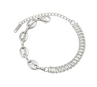 HIJONES Women's Men's Stainless Steel Trendy Coffee Bean Pig Nose Zirconia Patchwork Chain Charming Bracelet Silver