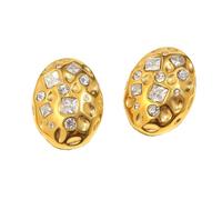 HIJONES Women's Oval Colorful Cubic Zirconia Stud Earrings Personalized Stainless Steel Ear Ornament White