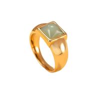 HIJONES Women's Square Stone Stainless Steel Ring Minimalist Durable Daily Jewelry Green Size U