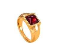 HIJONES Women's Square Stone Stainless Steel Ring Minimalist Durable Daily Jewelry Red Size L 1/2