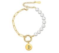 HIJONES Womens Stainless Steel Bead Chain Link Bracelet Laser Engraved 26 Letters Heart Charm Bracelet Jewellery Gift Gold D