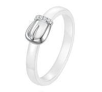 HIJONES Women's Stainless Steel Belt Buckle Ceramic Ring 4 Zirconium Engagement Wedding Ring Band White Size S