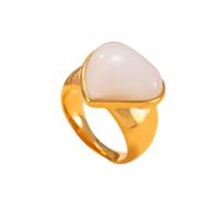 HIJONES Womens Stainless Steel Big Heart Gemstone Statement Ring Hip Hop Titanium Casting Bands Gold White Stone Small Size W