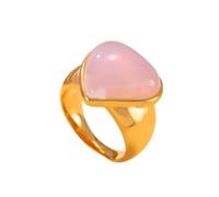 HIJONES Womens Stainless Steel Big Heart Gemstone Statement Ring Hip Hop Titanium Casting Bands Gold Pink Stone Small Size U