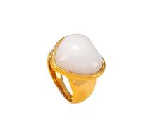 HIJONES Womens Stainless Steel Big Heart Gemstone Statement Ring Hip Hop Titanium Casting Bands Gold White Stone Large Size U