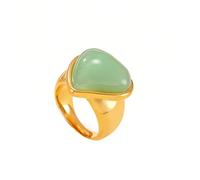 HIJONES Womens Stainless Steel Big Heart Gemstone Statement Ring Hip Hop Titanium Casting Bands Gold Light Green Stone Small Size N 1/2