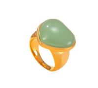 HIJONES Womens Stainless Steel Big Heart Gemstone Statement Ring Hip Hop Titanium Casting Bands Gold Light Green Stone Large Size N 1/2