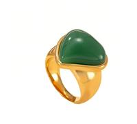 HIJONES Womens Stainless Steel Big Heart Gemstone Statement Ring Hip Hop Titanium Casting Bands Gold Green Stone Small Size S