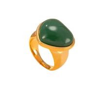 HIJONES Womens Stainless Steel Big Heart Gemstone Statement Ring Hip Hop Titanium Casting Bands Gold Green Stone Large Size N 1/2