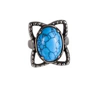 HIJONES Womens Stainless Steel Big Oval Agate Gemstone Floral Hollow Engraved Wedding Ring Band Blue Size W