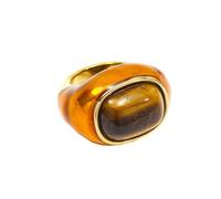HIJONES Womens Stainless Steel Bold Colorful Enamel Inlaid Natural Gemstone Ring Exaggerated Wedding Engagement Band Jewellery Gift Brown Size L 1/2