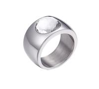 HIJONES Womens Stainless Steel Clear Crystal Glass Stone Wedding Ring Demo Smooth Surface Thick Band Silver Size P 1/2