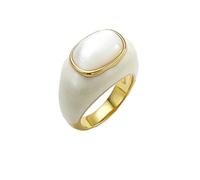 HIJONES Womens Stainless Steel Colorful Enamel Thick Wedding Ring Big Gemstone Inlay Oversized Party Bands White Size N 1/2