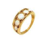 HIJONES Womens Stainless Steel Dainty Gold Plated Opal Gemstone Wedding Ring Orange Size L 1/2