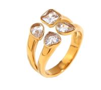 HIJONES Womens Stainless Steel Double Love Heart Ring Zirconium Open Promise Propose Ring White Size N 1/2