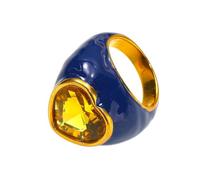 HIJONES Womens Stainless Steel Exaggerated Enamel Wedding Ring Heart Crystal Large Gemstone Thick Band Gold Blue Yellow Stone Size U