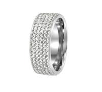 HIJONES Womens Stainless Steel Five Row Full Micro Pave CZ Zircon 8MM Wide Eternity Ring Party Wedding Finger Band Silver Size L 1/2